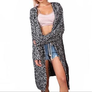 Women's Black and White Knit Sweater Cardigan